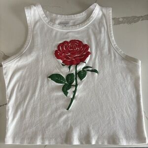 White tank Top with Red Rose Design